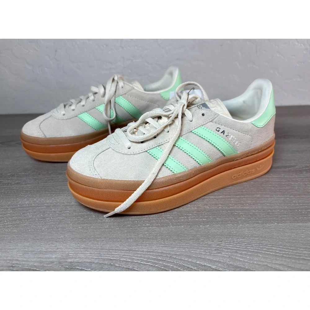 Adidas Gazelle Bold Off White Mint Green Gum‎ Platform Sneakers JQ7410 Youth 4.5